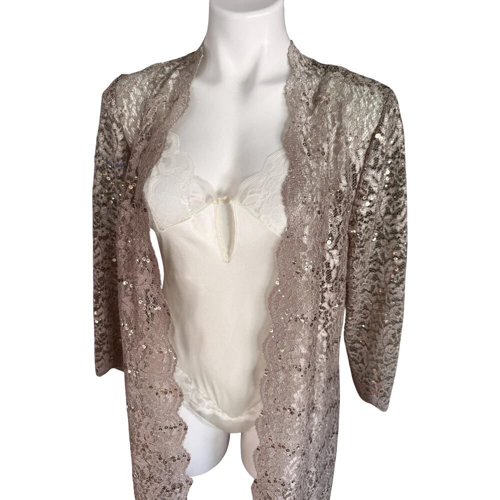 Vintage RM Richards 1980s Sequin Lace Duster Fifth Avenue Nylon Camisole Set 34